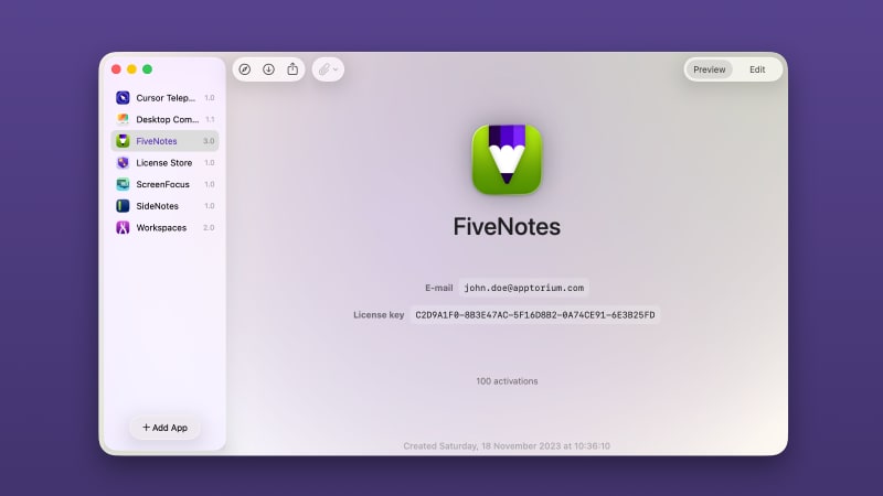 Preview Mode of FiveNotes app