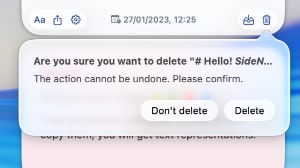 New Delete Note Confirmation Popover